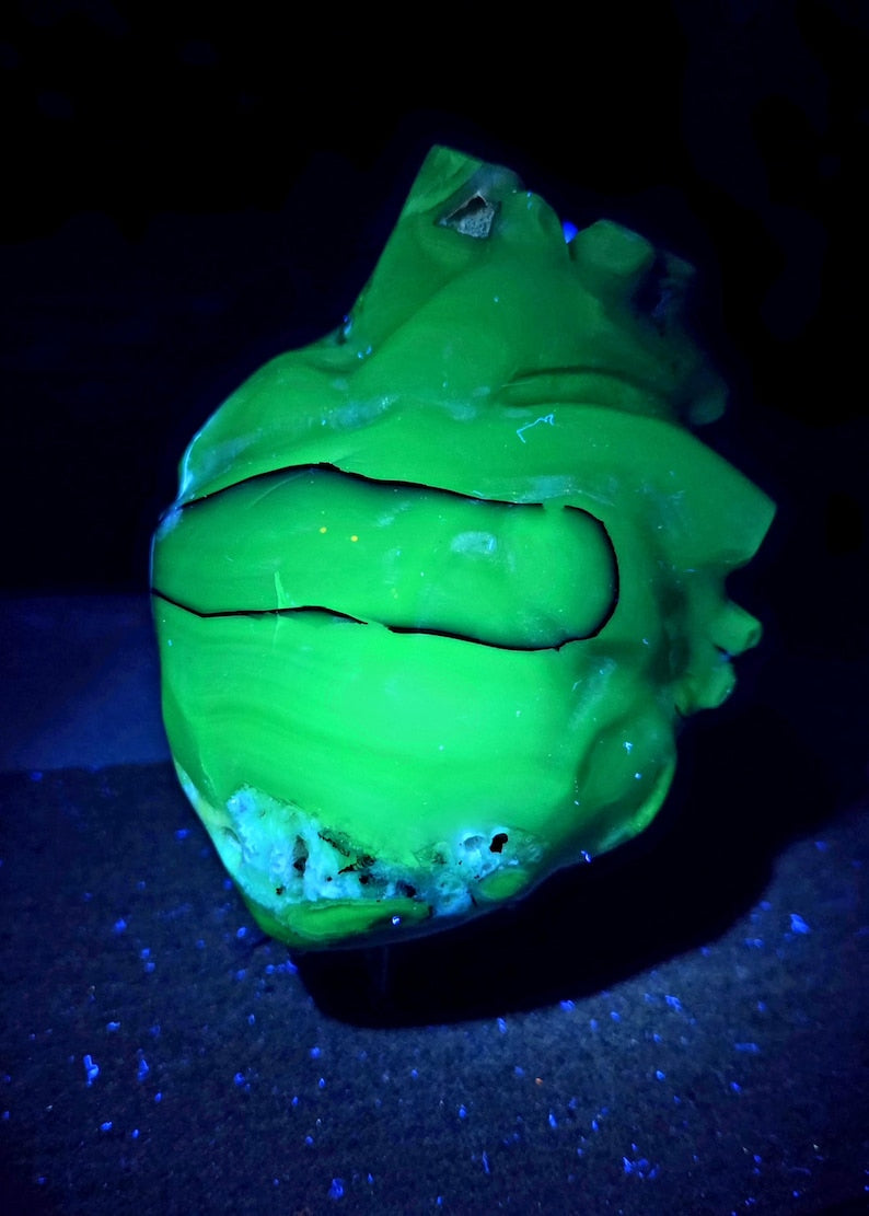 5" Volcano Agate Heart UV Reactive Crystal