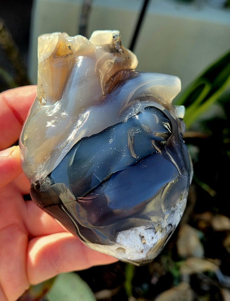 5" Volcano Agate Heart UV Reactive Crystal