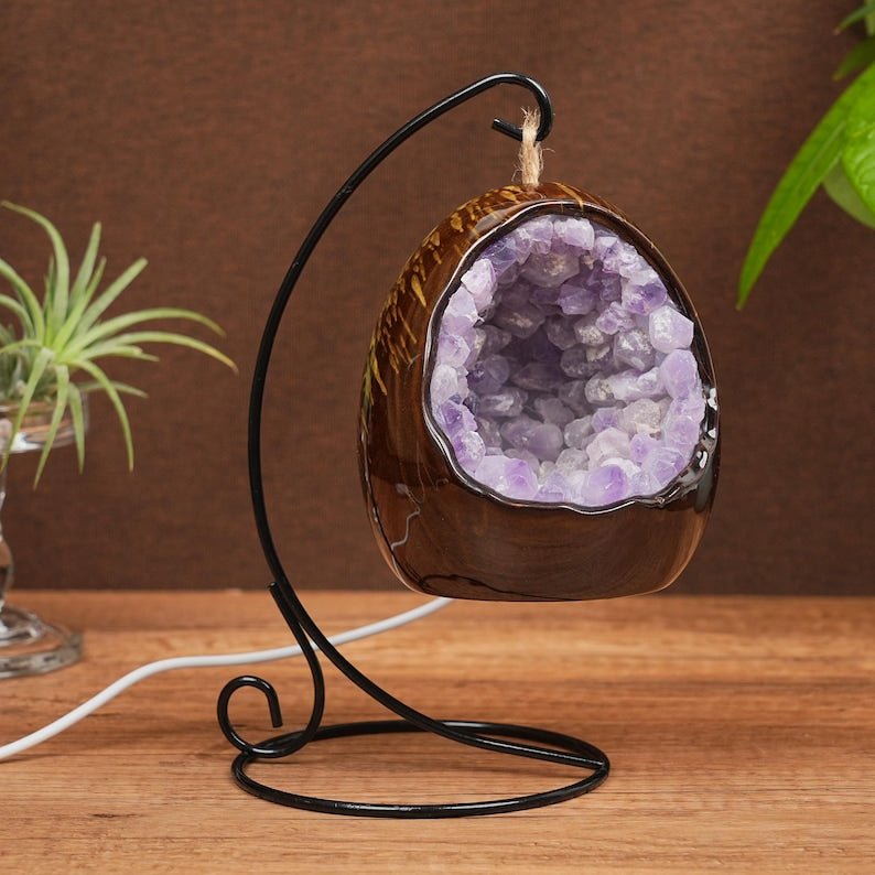 Amethyst Dinosaur Egg Lamp With Stand